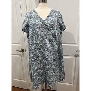 J. Jill Love Linen Dress Blue Paisley V- Neck Lightweight Pockets Size 2X